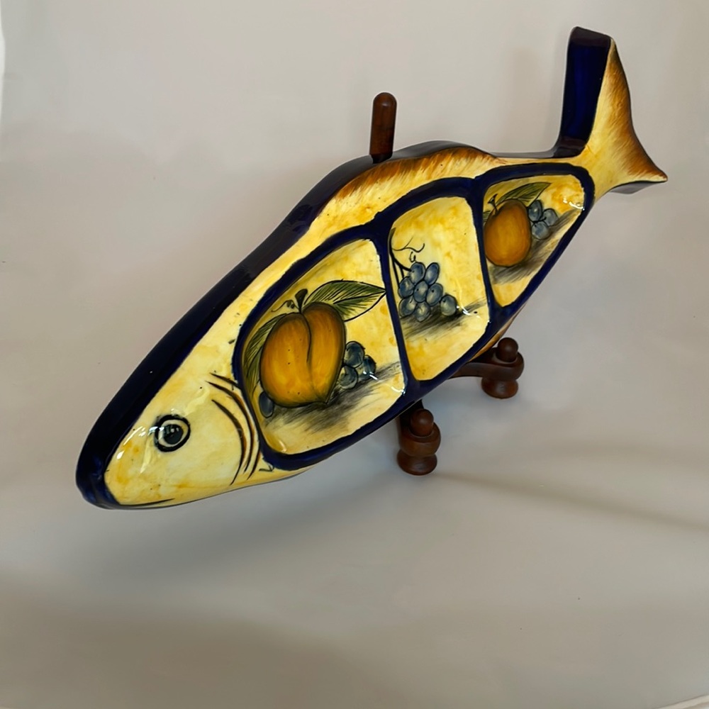 Vintage Mexican Talavera Style Fish Platter Hand Painted 17” Coastal Wall Decor